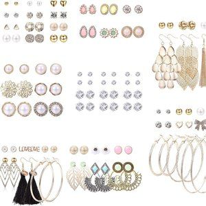 ❤️❤️ NEW 63 Pairs Assorted Multiple Stud Earrings for Women Simple Cute Flow❤️❤️